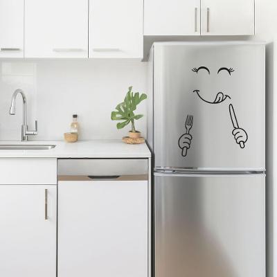 Adesivo Geladeira Carinha Talheres Divertida em Vinil Preto Teu Adesivo