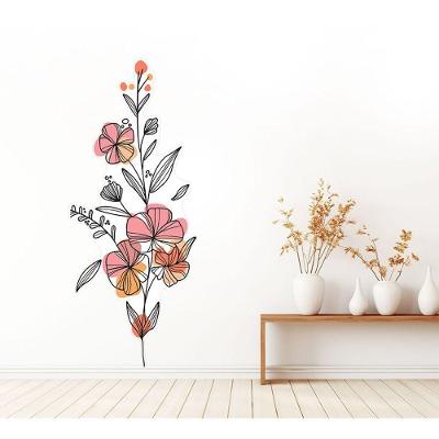Adesivo Parede Flores Delicadas Minimalista 33,4cm X 80cm Preto Teu Adesivo