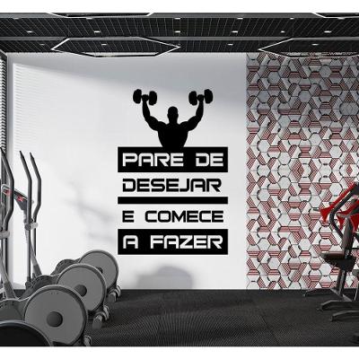 Adesivo Parede Frase Motivacional Silhueta Levantando Pesos Preto Teu Adesivo