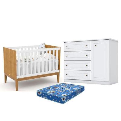Kit Berço Americano Unique Freijó MDF Colchão Incluso Branco