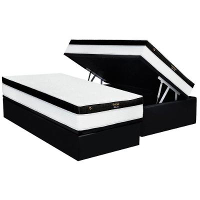 Kit Cama Box Baú Solteiro Gold Line Gel Euro Pillow Molas Ensacadas Suede Preto