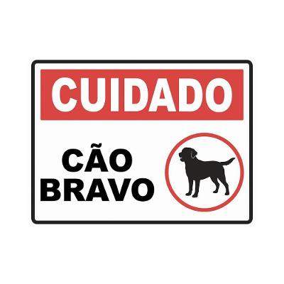 Adesivo Sinalização Cuidado Cão Bravo Vinil Brilho 20x15cm Branco Teu Adesivo