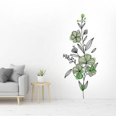 Adesivo Parede Flores Verdes Minimalista 33,4x80cm Preto Teu Adesivo