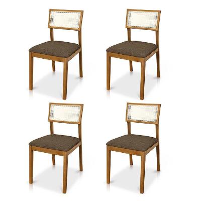 Kit 04 Cadeiras Millie Madeira Maciça Estofadas em Linho Marrom Desk Design