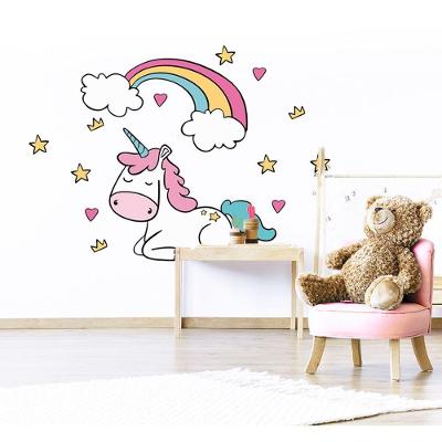 Adesivo de Parede Unicórnio Arco-íris Nuvens Estrelas Infantil Colorido