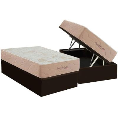 Kit Cama Box Baú Solteiro Colchão Molas Ensacadas Supreme Marrom