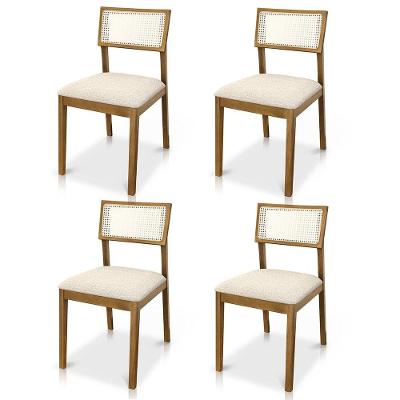 Kit 04 Cadeiras Millie Madeira Maciça Estofadas em Linho Bege Desk Design