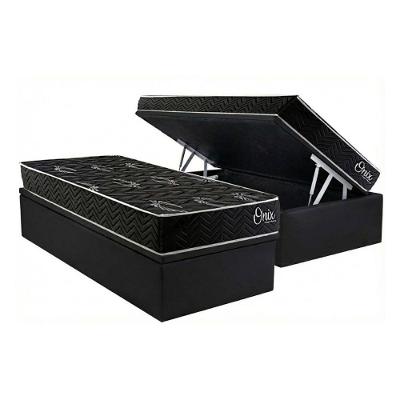 Kit Cama Box Baú Solteiro Onix Molas Ensacadas Euro Pillow Preto Kappesberg