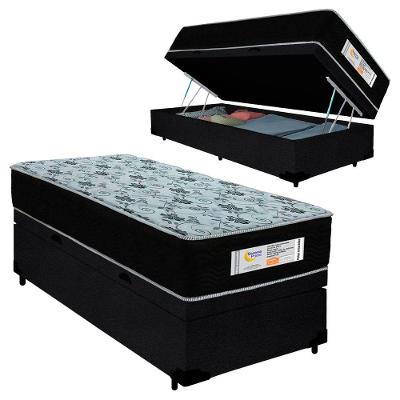 Cama Box com Baú Solteiro Sonnolux Molas Ensacadas Suede Preto Sereneprime