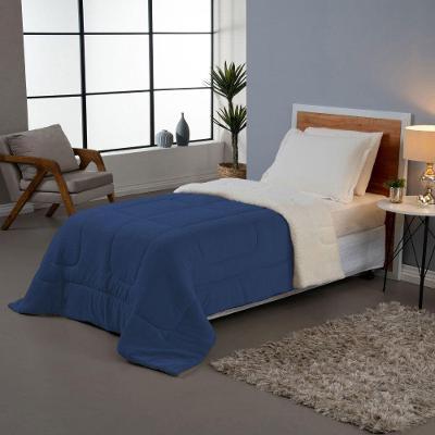 Coberdrom Daily Solteiro Soft Sherpa Dupla Face Poliéster Azul Marinho