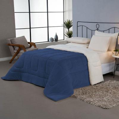 Coberdrom Daily Casal Soft Sherpa Dupla Face Poliéster Azul Marinho Clara Luz Decora