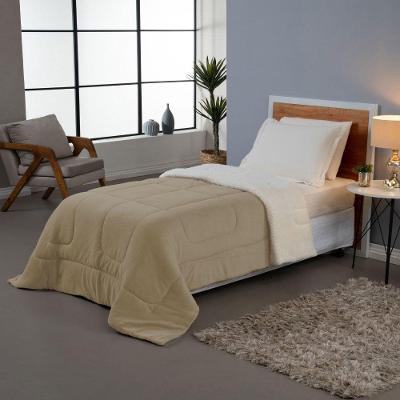 Coberdrom Daily Solteiro Soft Sherpa Dupla Face Poliéster Bege Clara Luz Decora
