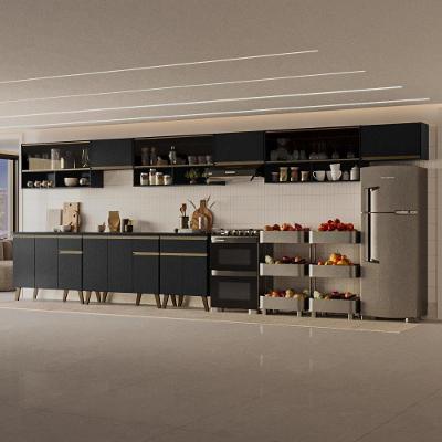 Cozinha Atlanta Style 17 Portas 3 Gavetas MDP 495CM Preto Touch Carraro
