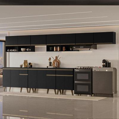 Cozinha Completa Atlanta Flow 15 Portas 3 Gavetas MDP 390CM Preto Touch
