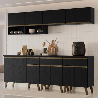 Cozinha Completa Atlanta City 11 Portas 3 Gavetas MDP 225CM Preto Touch