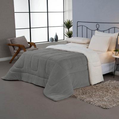 Coberdrom Daily King Soft Sherpa Dupla Face Poliéster Cinza Clara Luz Decora