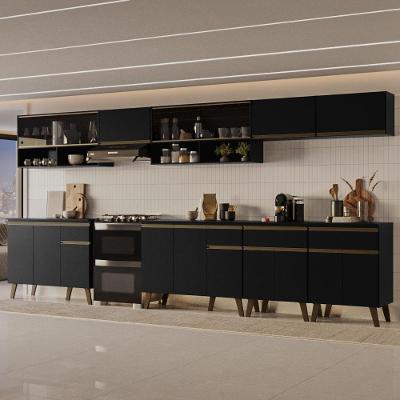Cozinha Completa Atlanta 17 Portas 4 Gavetas MDF 390CM Preto Touch Carraro
