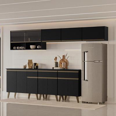 Cozinha Completa Atlanta Grid 12 Portas 3 Gavetas MDP 285CM Preto Touch