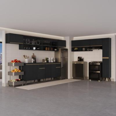 Cozinha Completa Atlanta Frame 20 Portas 3 Gavetas MDF Preto Touch