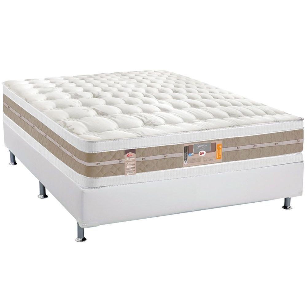 Cama Box Casal: Colchão Molas Pocket Ensacadas Castor  Silver Star Air DF + Base CRC Courano Branco(138x188) - 1