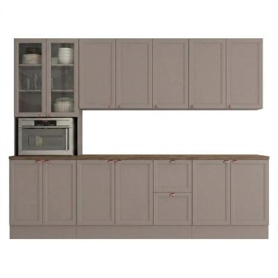 Cozinha Modulada Unna 7 Peças Paneleiro Balcão MDP 270CM Gris Poliman Móveis