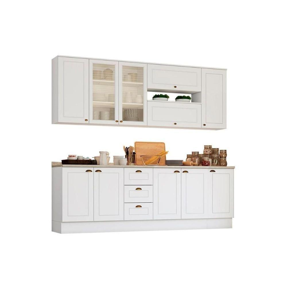 Cozinha Modulada Completa Americana 10 Peças (4 Aéreos + 3 Balcões + 3 Tampos) CZ266 Branco - Henn - 3