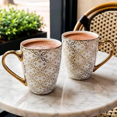 Jogo 4 Canecas Cerâmica Estampada Mandala Dourada 380ML Café