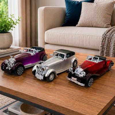 Kit Carrinho Miniatura Colecionável Retrô 3 Peças Vermelho e Roxo e Prata