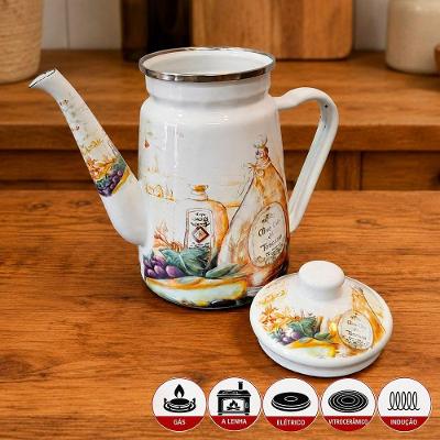 Bule Italy Esmaltado Ferro Vintage 1,2L Todos os Fogões Branco Charm