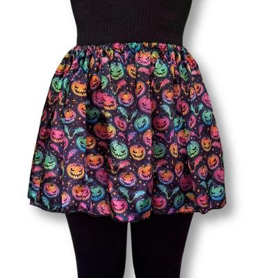 Saia Infantil Halloween Estampada Cetim Elástico Ajustável Preto Extra Festas