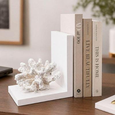 Enfeite Artificial Aparador de Livros 17cm Resina Madeira Branco Coral