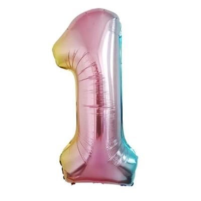 Balão Metalizado Degradê Número 1 Poliamida Metal 75cm Extra Festas