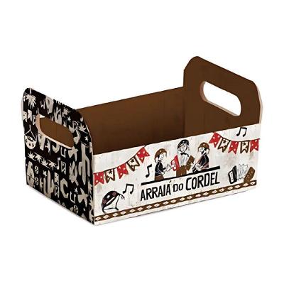 Cesta de Papel Cartão Arraiá do Cordel 22cm X 15cm X 8cm Cromus