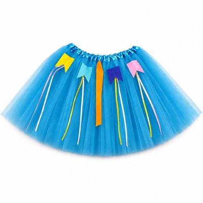 Saia Junina Infantil de Tule Bandeirinhas e Fitas 30CM Azul Extra Festas