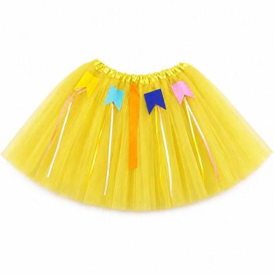 Saia Junina Infantil Tule Bandeirinhas e Fitas 30CM Amarelo Extra Festas
