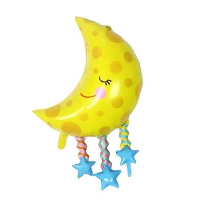 Balão Metalizado Lua Amarelo com Estrelas 33 Polegadas Festa Espacial Extra Festas