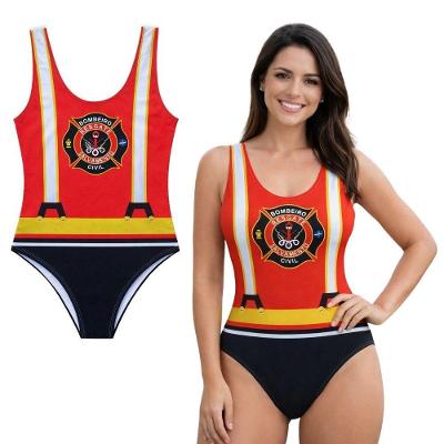 Body Fantasia Bombeira Feminino Poliéster e Elastano Carnaval Vermelho