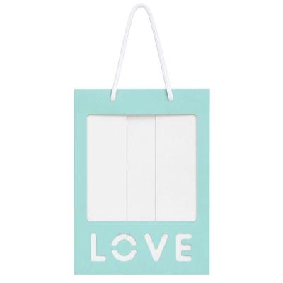 Sacola de Papel Love com Visor Transparente 30cm X 20cm Azul