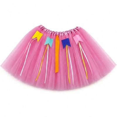 Saia Junina Infantil Tule Bandeirinhas e Fitas 30CM Rosa Claro