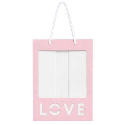 Sacola de Papel Love com Visor Transparente 30cm X 20cm Rosa