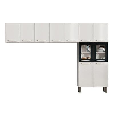 Cozinha Compacta Evidence 3 Peças 6 Portas Aço 80cm Branco Preto com Pés Reguláveis