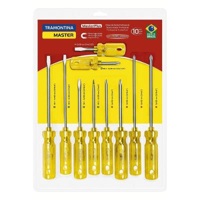 Jogo de Chaves de Fenda MASTER 10 Peças Aço Cromo Vanádio Amarelo Tramontina