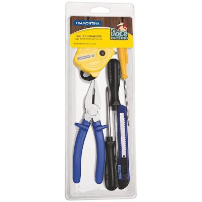 Kit de Ferramentas 6 Peças com Alicate Chave de Fenda Estilete e Trena para Uso Diário Tramontina