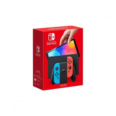 Console de Videogame Switch OLED Nintendo 64GB com Joy-Con Azul e Vermelho Neon