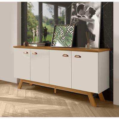 Buffet Atlanta Moderno 4 Portas MDF-MDP 163,5CM Off White e Nature
