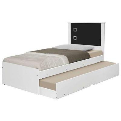 Cama Solteiro Barcelona com Auxiliar e Colchão MDF-MDP Branco e Preto