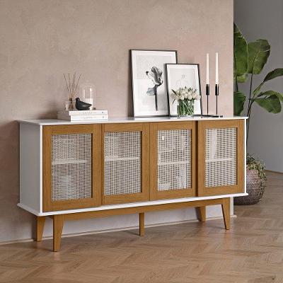 Buffet Detroit 4 Portas MDF-MDP-Pinus 164cm Branco e Nature Tebarrot