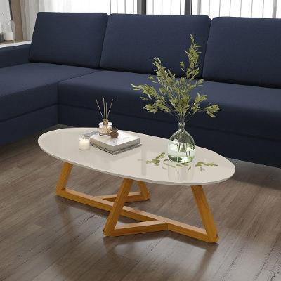 Mesa de Centro Classic Oval MDF Pinus 90CM Off White Tebarrot Móveis