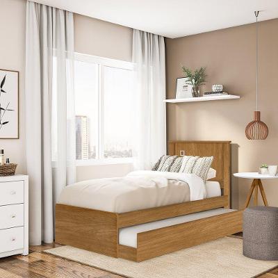 Cama Solteiro Barcelona com Auxiliar e 2 Colchões MDF Amadeirado
