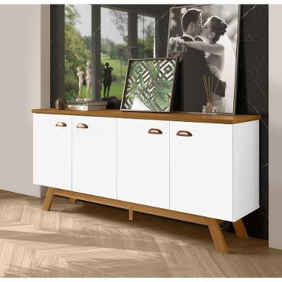 Buffet Atlanta 4 Portas MDF-MDP 163,5CM Branco e Nature Tebarrot